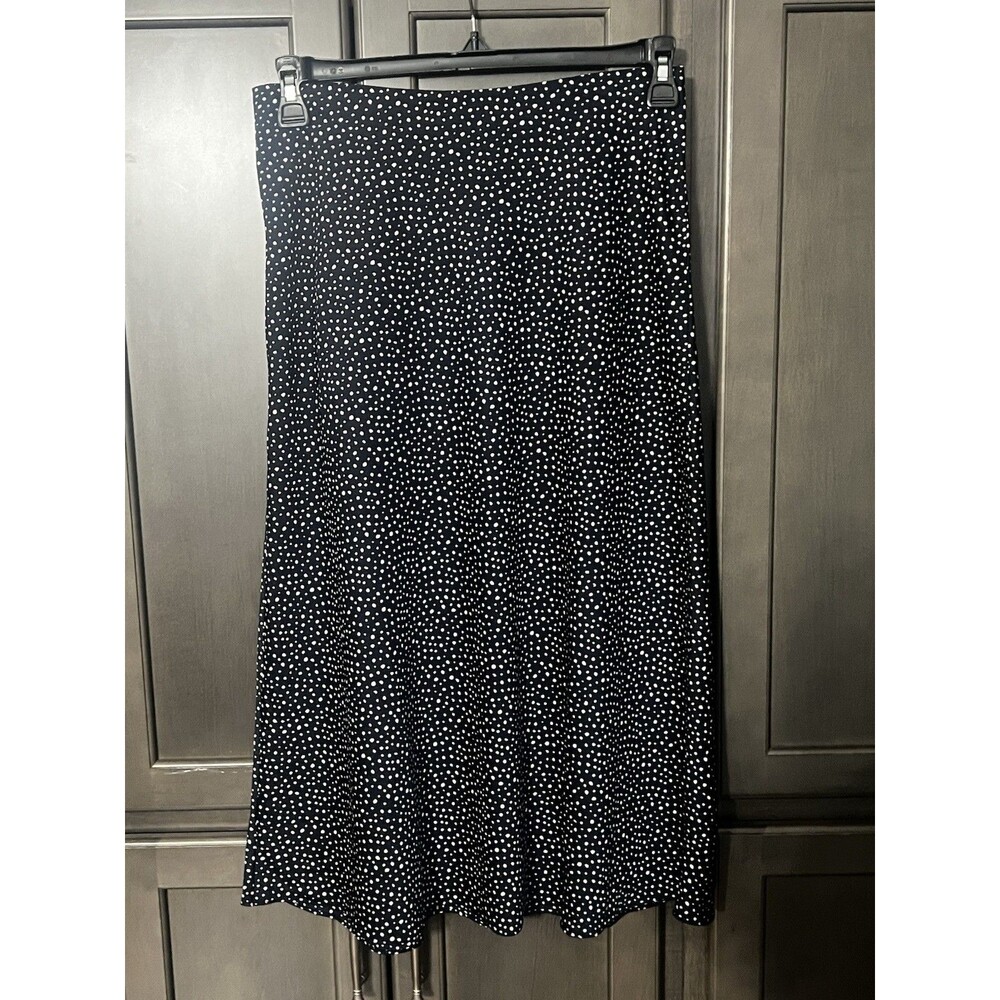 J.Crew Navy White Dot Satin A-Line Midi Slip Skirt Womenโs Small (BI731)
